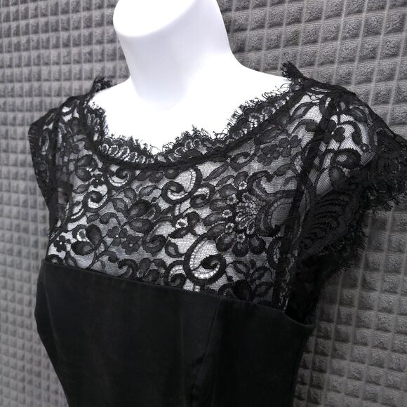 VTG Lace Silk Black Dress Sz4 28W Y2K 90s Knee Cocktail LBD Low Back Witchy Goth - Picture 5 of 15